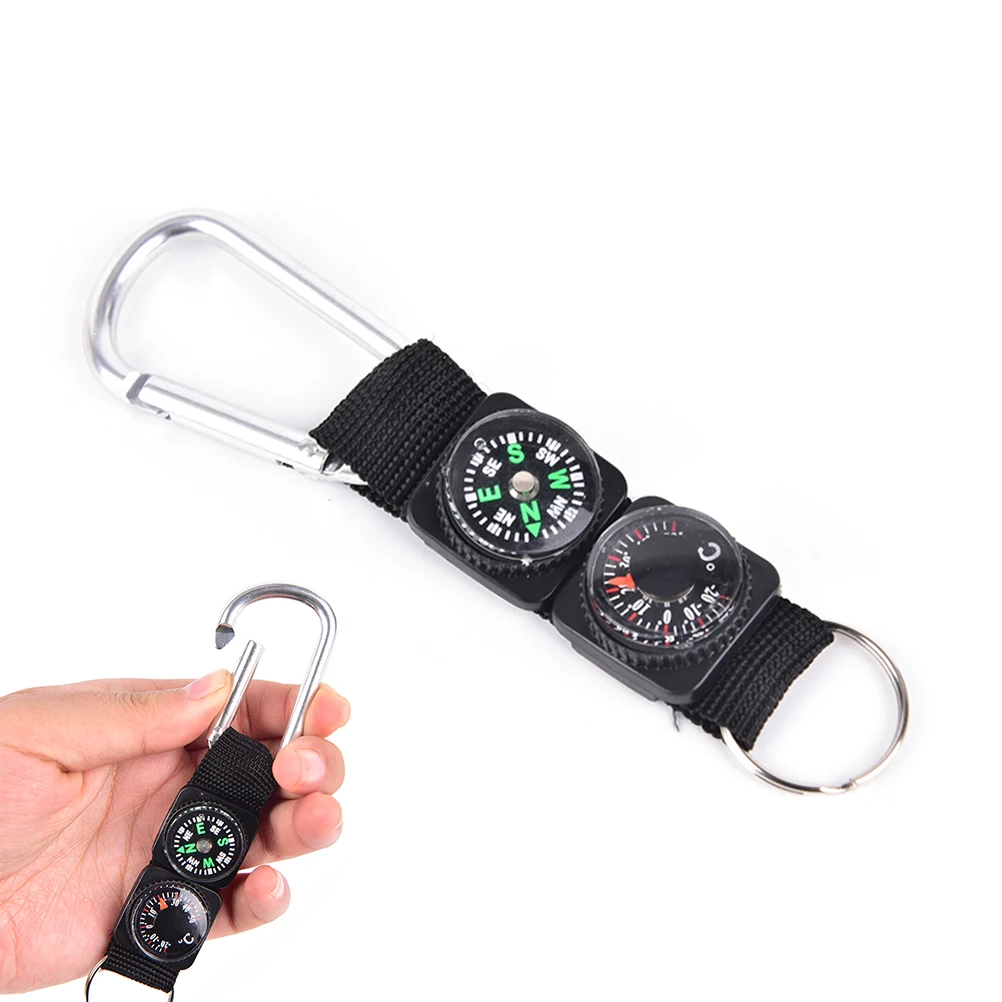 

Black 3 In 1 Multifunction Camping Climbing Hiking Mini Carabiner Keychain Compass Thermometer Hanger Key Ring