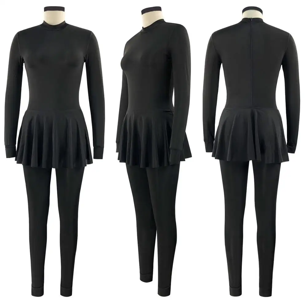 

Plus-size black suntan sports swimsuit, Muslim high-necked long-sleeved swimsuit