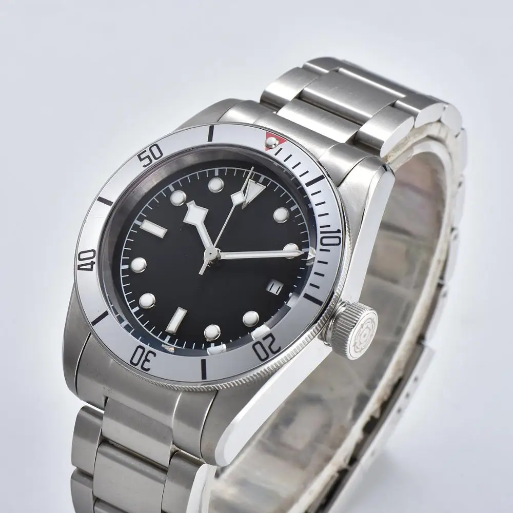 Автоматические механические часы 41 мм из минерального стекла стальной корпус