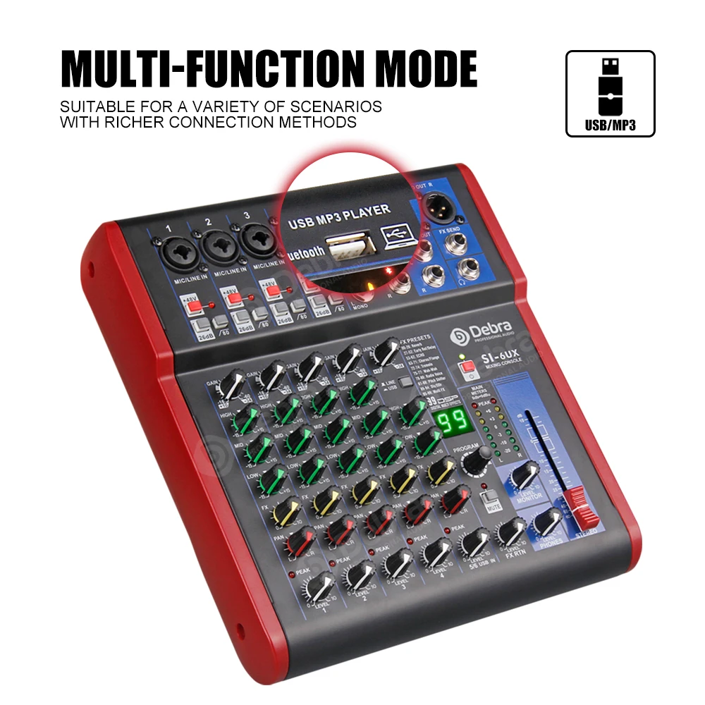 Чистый звук! Дебра Pro 6 канал USB миксер аудио с 99 DSP цифровой эффекты реверберации