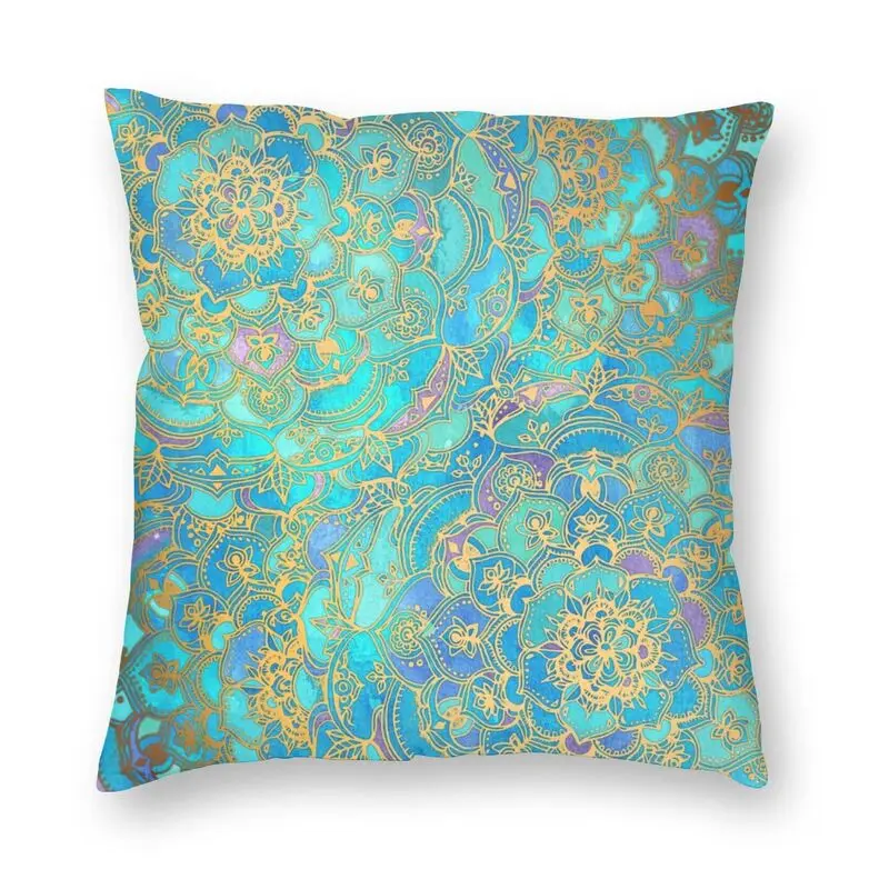 

Sapphire Jade Stained Glass Mandalas Cushion Cover 40x40cm Home Decorative 3D Print Boho Flower Pattern Throw Pillow