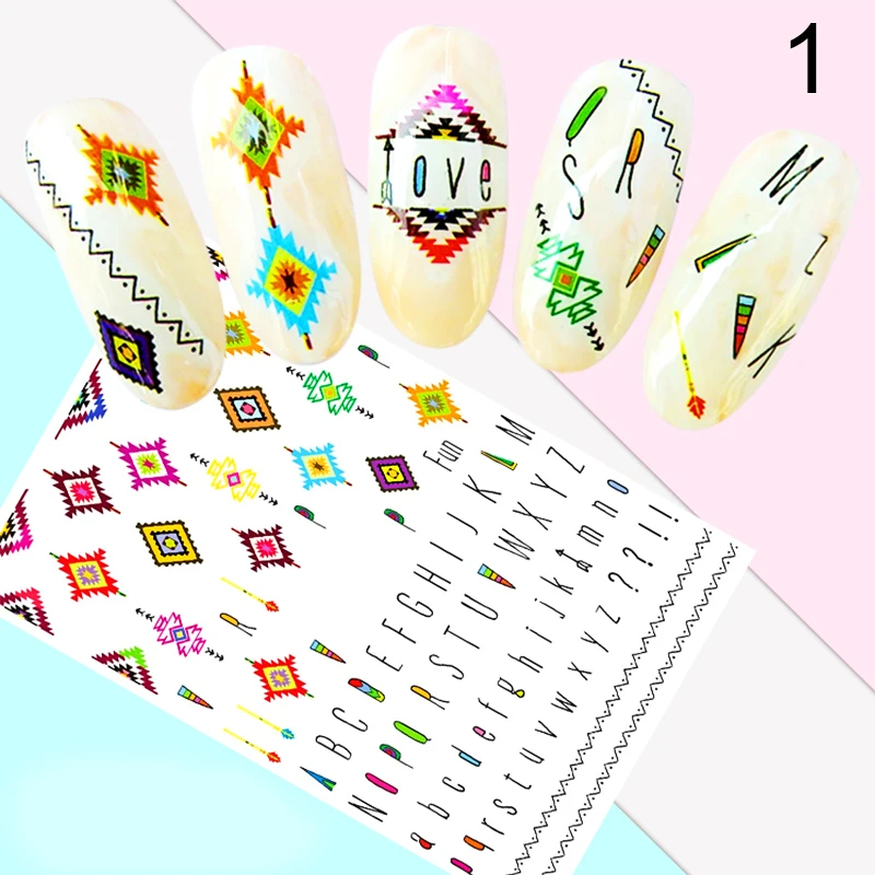 3D Красочные наклейки для нейл арта идеограмма геометрический смешанный узор