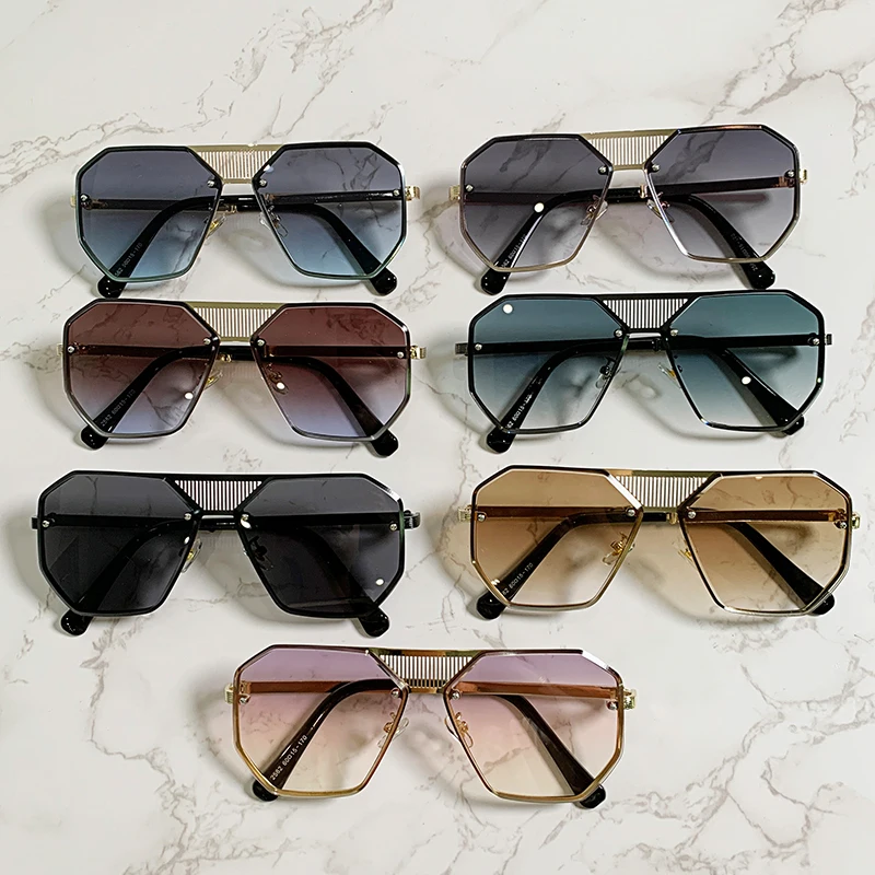 

Oversized Metal Frames Sungalsses Rimless Trend Luxury Brand Square Eye Wear Glasses For Men Big Frame Vintage Oculos Sunglasses