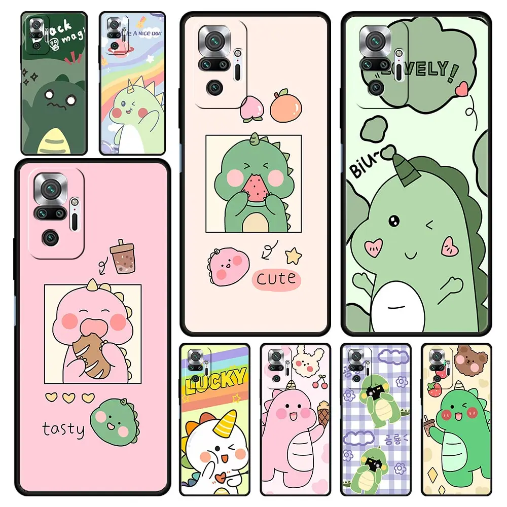 

Cute Dinosaur Baby Funda For Xiaomi Redmi Note 9S 9 8 11 10 Pro 7 8T K40 9C 9A 7A 8A Black Soft Silicone Phone Coque Cover