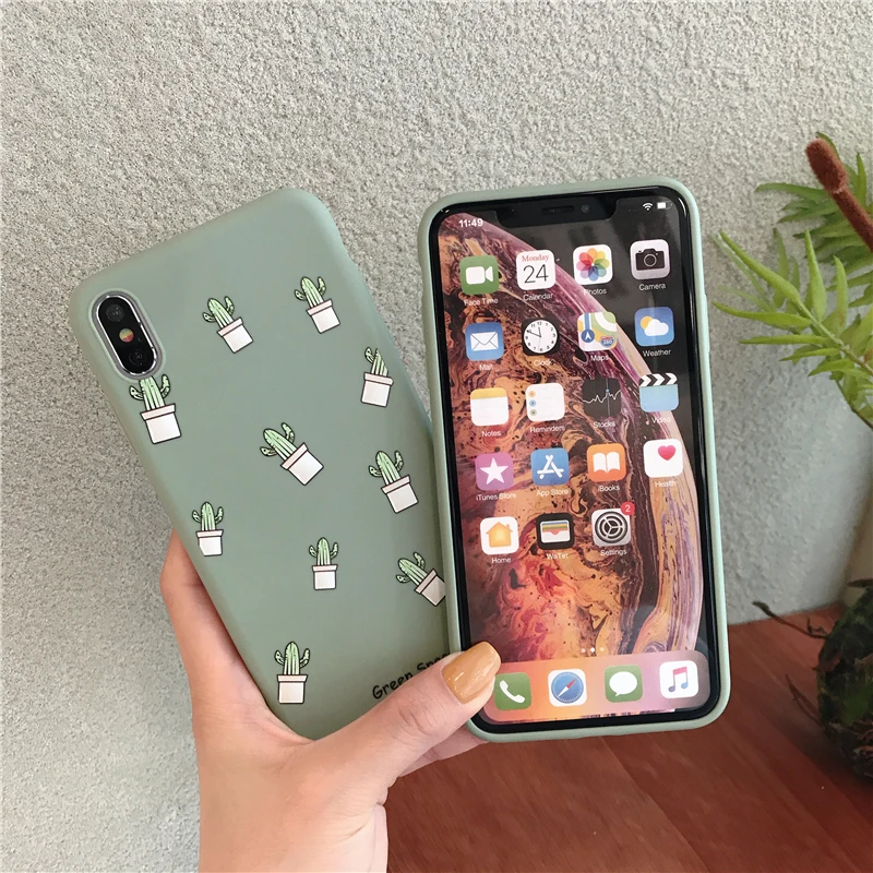 Ottwn мультфильм чехол для телефона в форме кактуса для iPhone 11 Pro Max XS Max XR X 6 6s 7 8 Plus 5 5S SE зеленые растения цветок Мягкий ТПУ задняя крышка