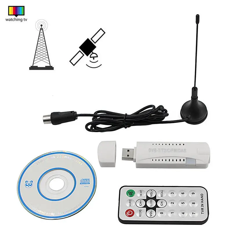 Цифровой DVB T2 T C 2 0 USB TV Stick HD приемник с антенной дистанционный FM DAB SDR ключ для Windows