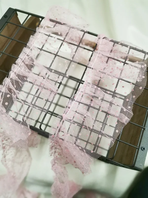 2m Pink Dots Pleated Lace Trims diy Clothing Cuff Collar Curtai Accesorry DIY Edge Mesh 9cm LR0069 | Дом и сад
