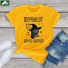 Футболка с коротким рукавом с рисунком FLC Cat, забавные подарки на Хэллоуин, футболка с переключателем ведьмы, женская одежда, хлопковые женские рубашки унисекс, 3XL