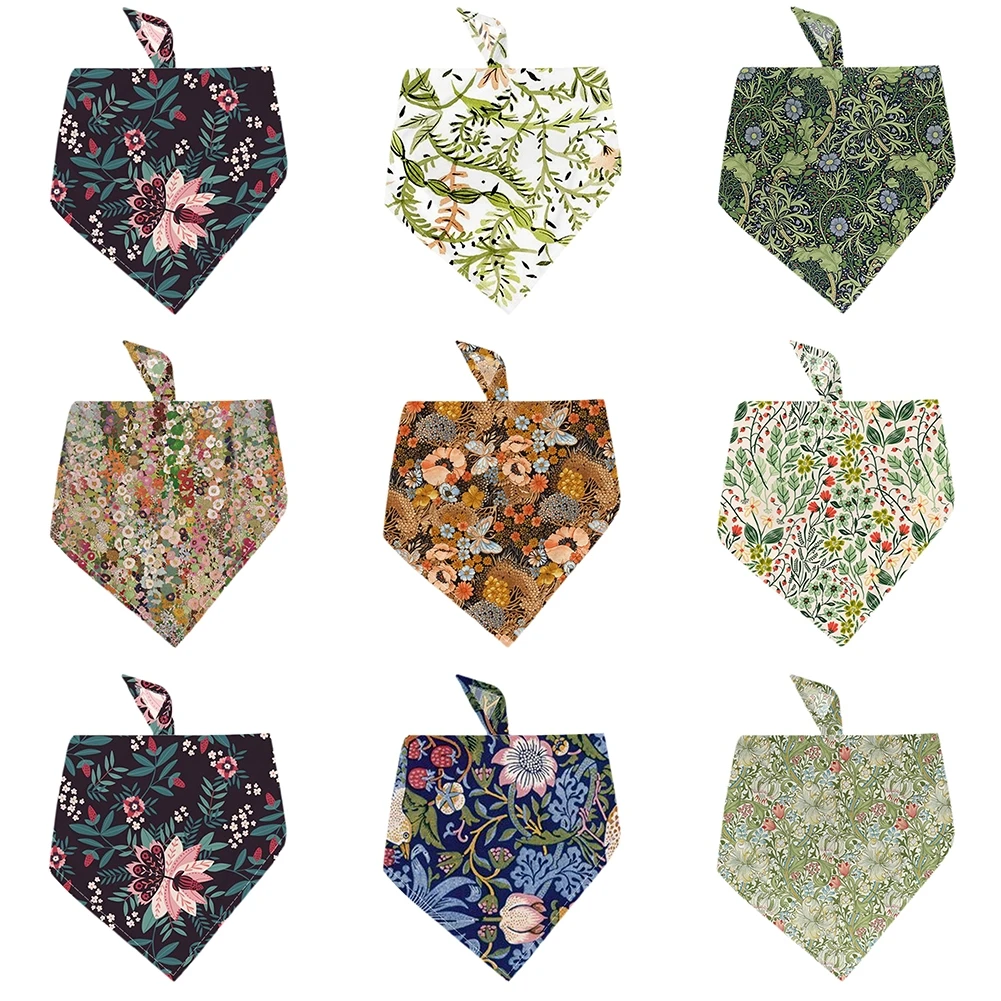 

NEW 2021 Pet Dog Bandana Collar Neckerchief Cartoons Beautiful flower Print Triangle Neck Scarf Saliva
