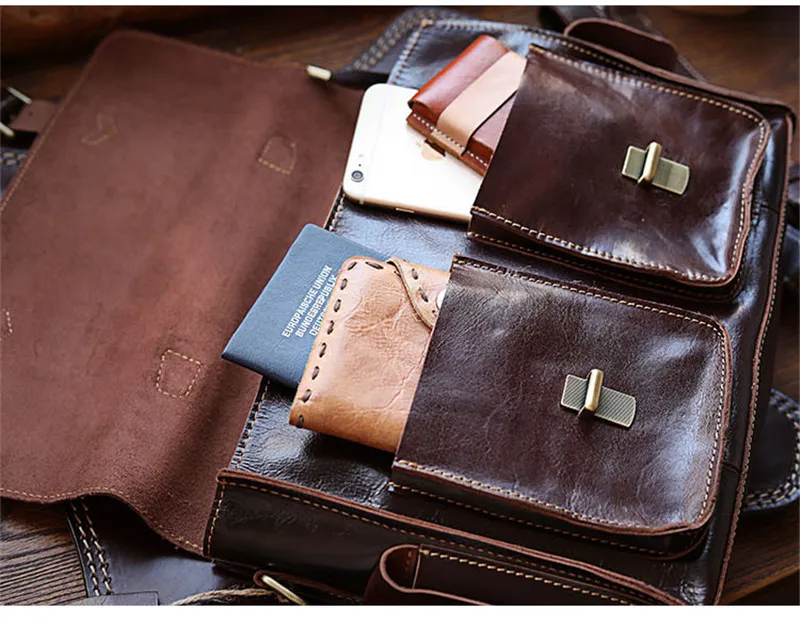 Retro luxury natural real leather men's shoulder messenger Cambridge bag casual crazy horse leather portable briefcase