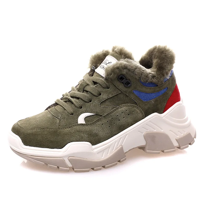 Зимние кроссовки SWYIVY ботинки на платформе женские зимние меховые белые 2019 из