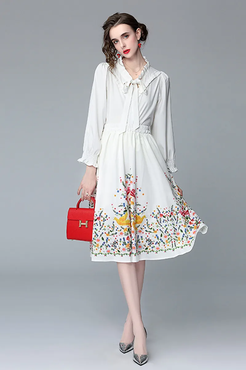 

White goddess two-piece 2021 new pure white ruffled leaf shirt top + floral skirt fairy suit