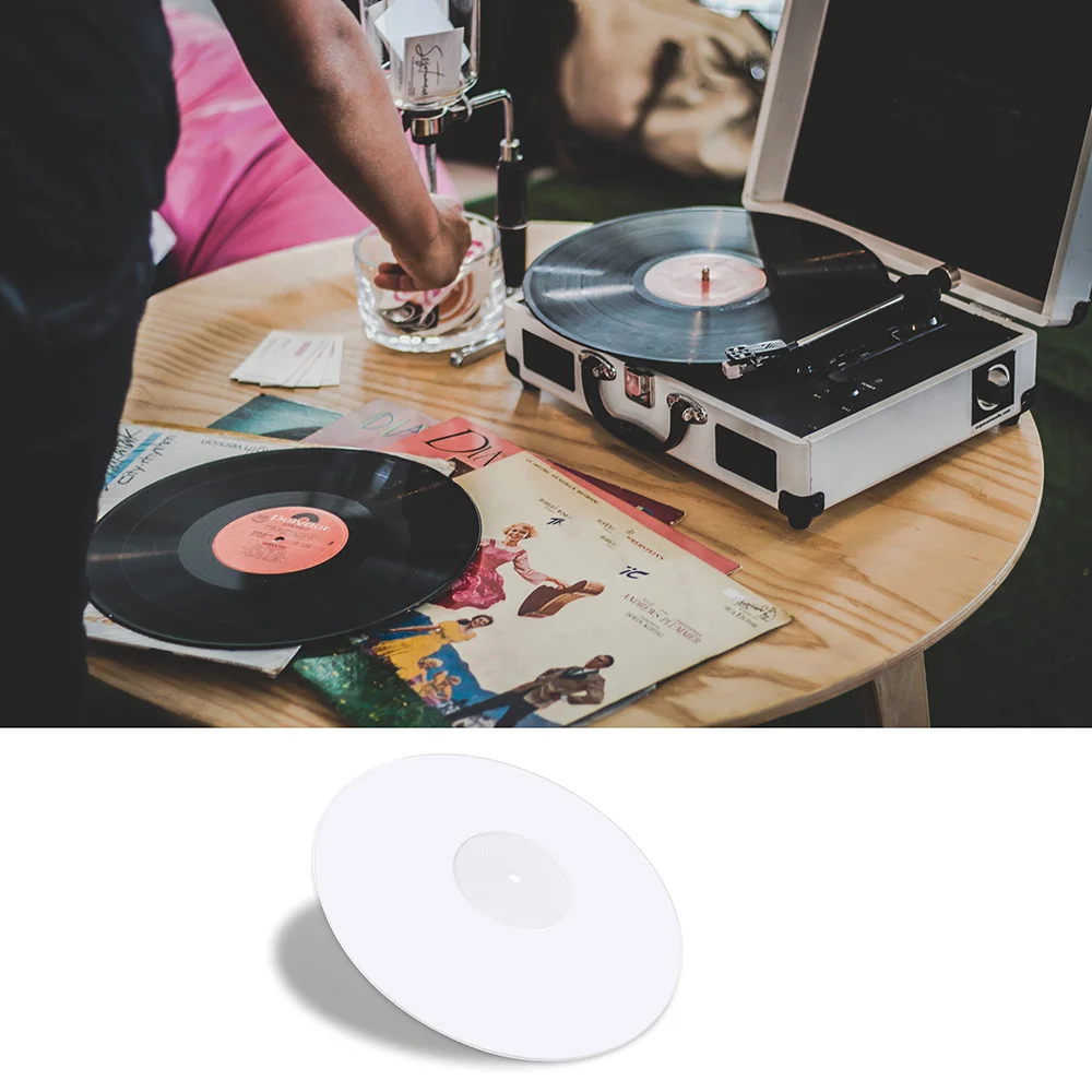 Подставка из акрила для проигрывателя виниловых пластинок - толщиной 2.5 мм, обеспечивает более плотные низкие частоты, диаметр 12 дюймов (белая) on.