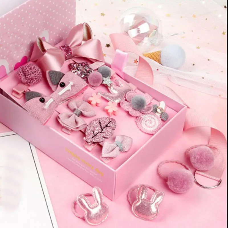 18pcs Children Hair Clip Girl Gift Headwear Boxed Hairpin Rope Accessories Ring Circle Kid Lovely Rubber Band | Детская одежда и