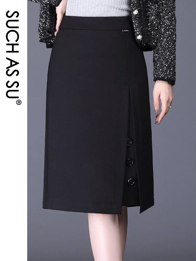 

SUCH AS SU New 2020Fall Winter Korean Irregular Skirts Womens Black Lattice Knit Skirt S-3XL Size Female Slim Asymmetry Skirt