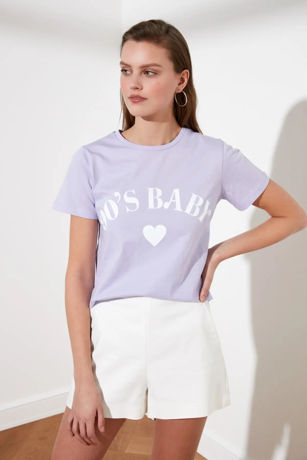 Trendyol экрю печатных основные трикотажные футболки TWOSS19VG0155 | Женская одежда