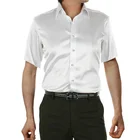 Мужская атласная рубашка на пуговицах, белая приталенная деловая рубашка с коротким рукавом, лето 2021