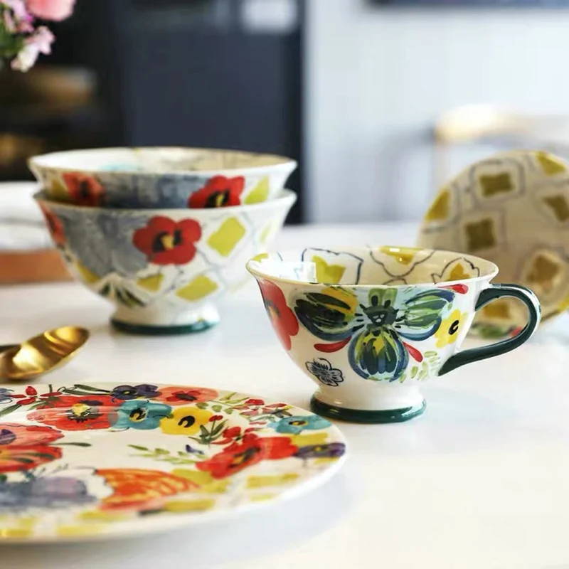 

Classic Hand-Painted Ceramic Coffee Cup Tray Saucer Set With Gift Box Tea Soy Milk Breakfast Dessert Tray