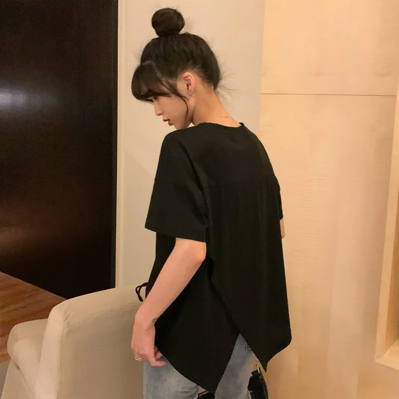 

Design Sense Niche Short-Sleeved T-shirt Women's Summer 2021 New Ins Fashion Loose Korean Style Irregular Top Women's Clothing