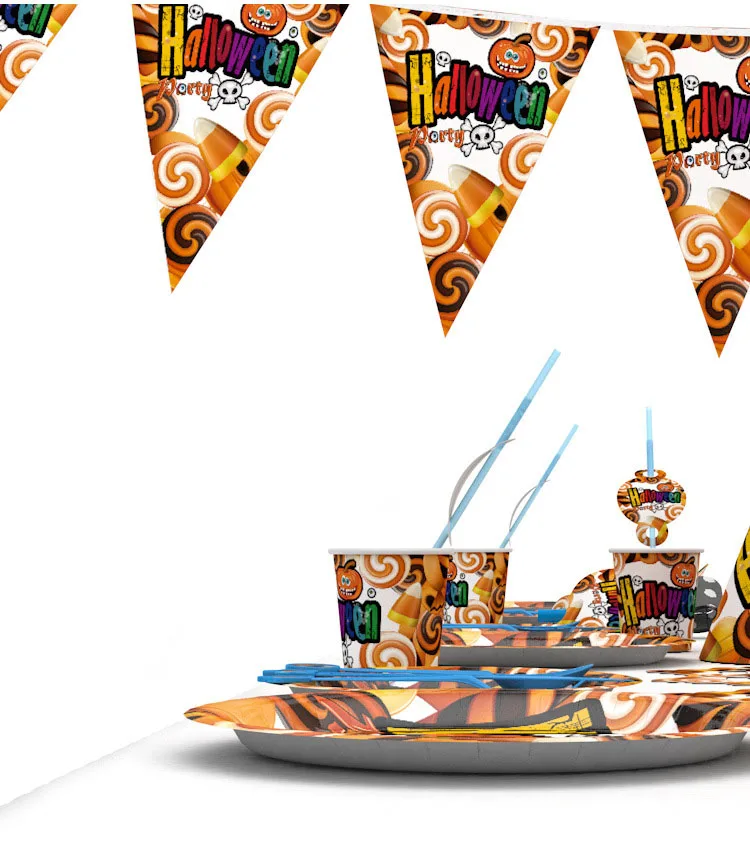 Halloween Candy Pumpkin Head Theme Creative Party Package Decoration Party Supplies Party Disposable Tableware Cup Plate