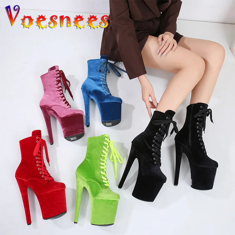 Женские ботинки до середины икры высокие из флока на платформе молнии высокий