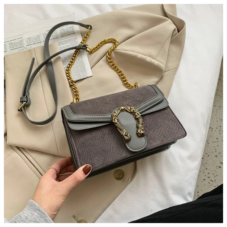 

New Chain Bags for Women 2020 Fashion Small Crossbody Bag Flap Frosted Snake pattern PU Leather Ladies Shoulder Messenger Bag