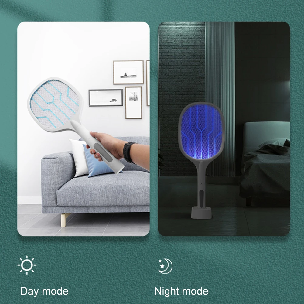 

2 in 1 Electric Mosquito Swatter 2 Modes 3 Layers 2000mAh USB Rechargeable Fly Bug Zapper Racket Killer Insect Trap Pest Control