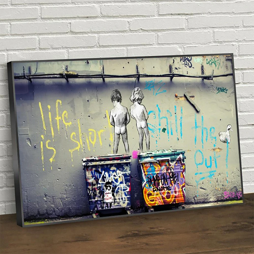 

Banksy Art Life Is Short Chill The Duck Out Canvas Paintings on The Wall Graffiti Street Art Pictures for Living Room Home Decor