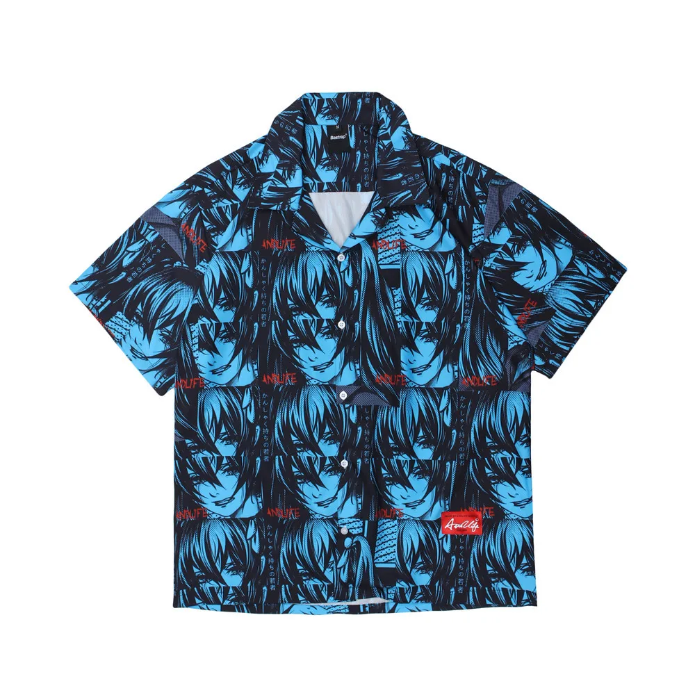 

Рубашка с коротким рукавом для мужчин и женщин, модная пляжная гавайская рубашка оверсайз с принтом персонажей мультфильмов, уличная одежд...