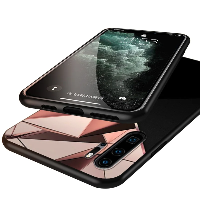 

Rose Gold Pink Glitter Black Cover For Huawei P40 P30 P20 P10 P9 P8 Lite E 5G 2017 2019 Pro Plus Phone Case