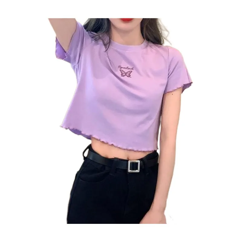 

YLDSGS 2021 Summer Printed Short Sleeve T-Shirt Drawstring Plunge Round Neck Casual Tops Women Traf Y2k Haut Femme Ropa Mujer