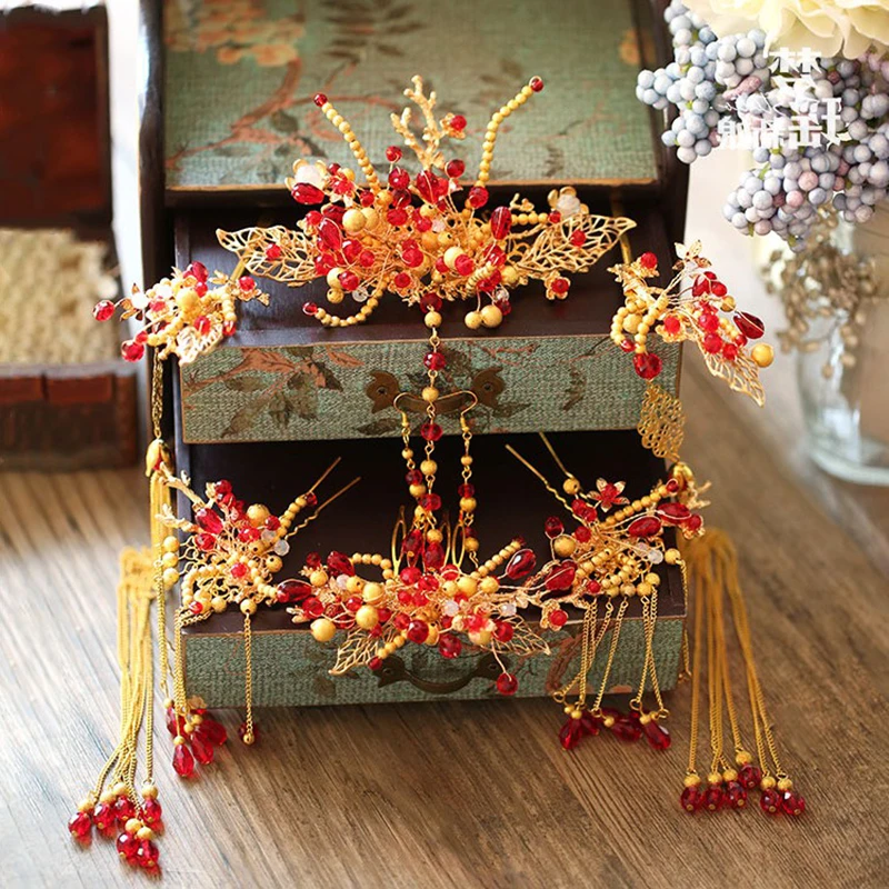 Традиционный китайский головной убор NiuShuya для невесты заколки волос свадебная