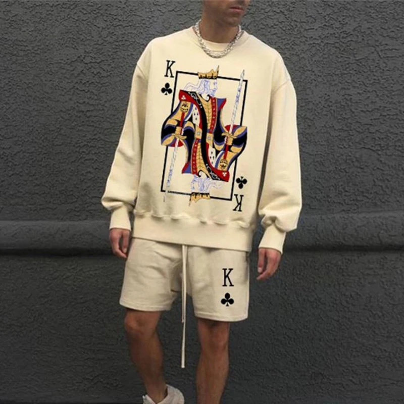 

Мужские футболки с круглым вырезом, Модный пуловер с длинным рукавом и принтом покера, повседневные свободные футболки, уличная одежда, осе...