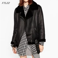 ftlzz new winter women sheepskin coats thicken faux leather fur female coat fur lining leather jacket aviator jacket