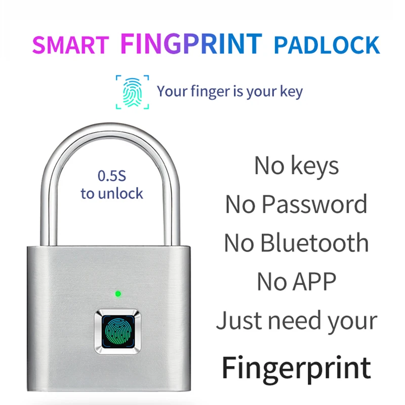 

ARSS Smart Mini Fingerprint Lock Waterproof Keyless USB Rechargeable Padlock Unlocking Password Chip For Anti theft Luggage bag