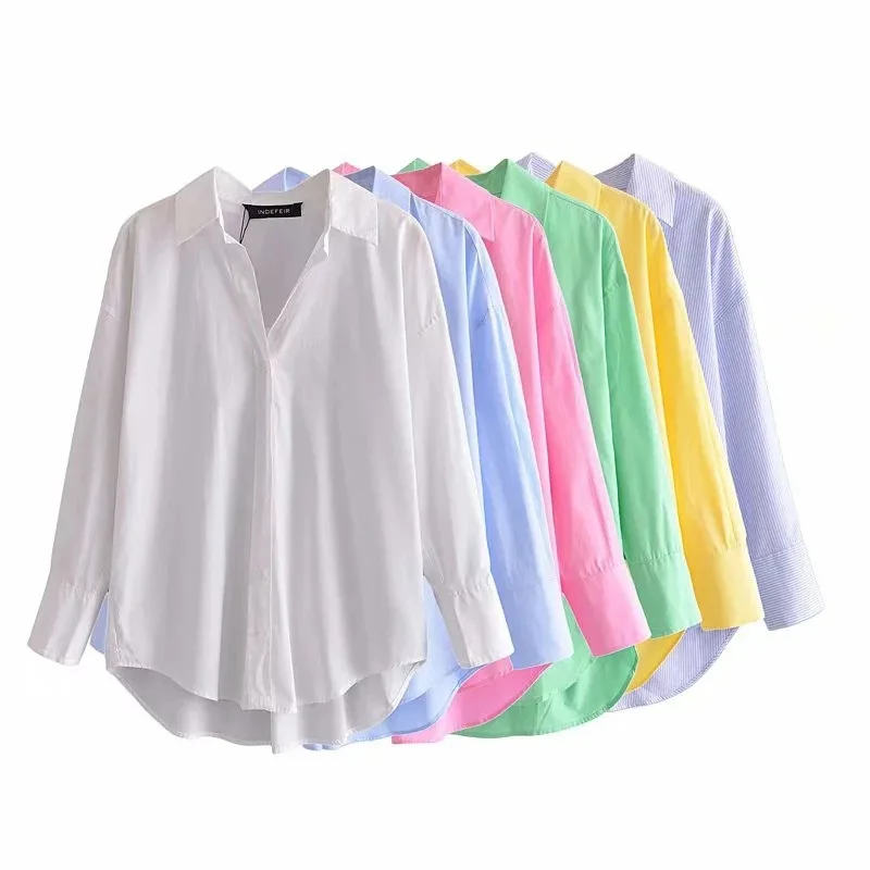 

New Women Shirts Simply Candy Color Single Breasted Poplin Shirts Office Lady Long Sleeve Blouse Roupas Chic Chemise Tops