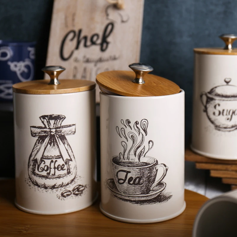 

3pcs Kitchen Storage Jars Retro Tea Coffee Sugar Canister 1L Tins with Lid Metal Iron Candy Sealed Cans Box Home Organizer