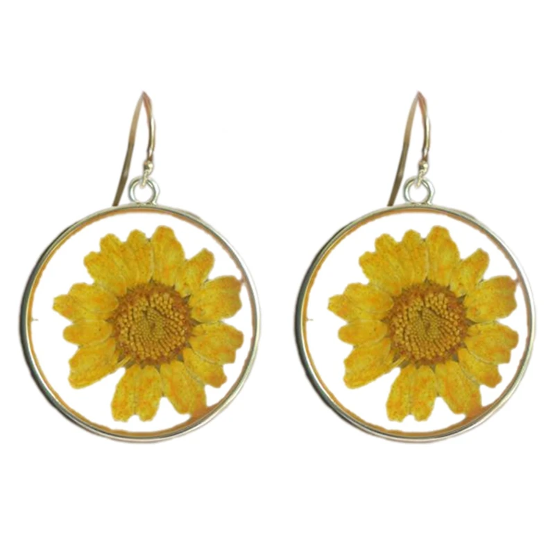 Женские серьги с подвеской в виде подсолнуха Прозрачная Круглая капля серьга