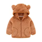 Флисовая Куртка для маленьких девочек и мальчиков, однотонное пальто с капюшоном с карманами и ушками, осенне-зимняя повседневная теплая детская одежда на молнии # fs