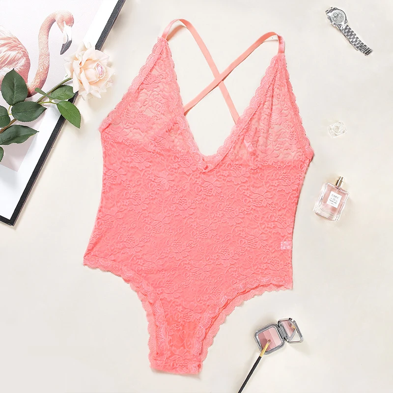 

Floral Fitness Bodysuit Women Sexy Bandage Backless Deep-V Lace Body Underwire Push up Embroidery High Cut Summer Woman Top Home