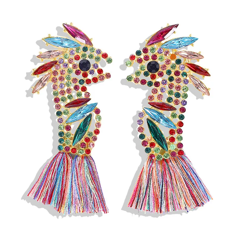 31 Dvacaman INS синий попугай кисточкой серьги для женщин Кристалл серьги-капли в форме птицы сглаза длинные висячие серьги с бахромой Рождество - Окраска металла: 31