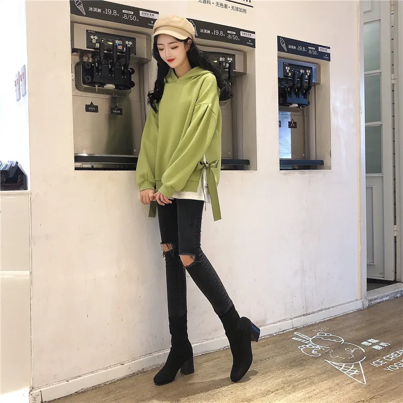 Hoodies Women Hooded Solid High Quality Warm Korean Style Loose Drawstring Harajuku Womens Casual Students Thicker Velvet Girls