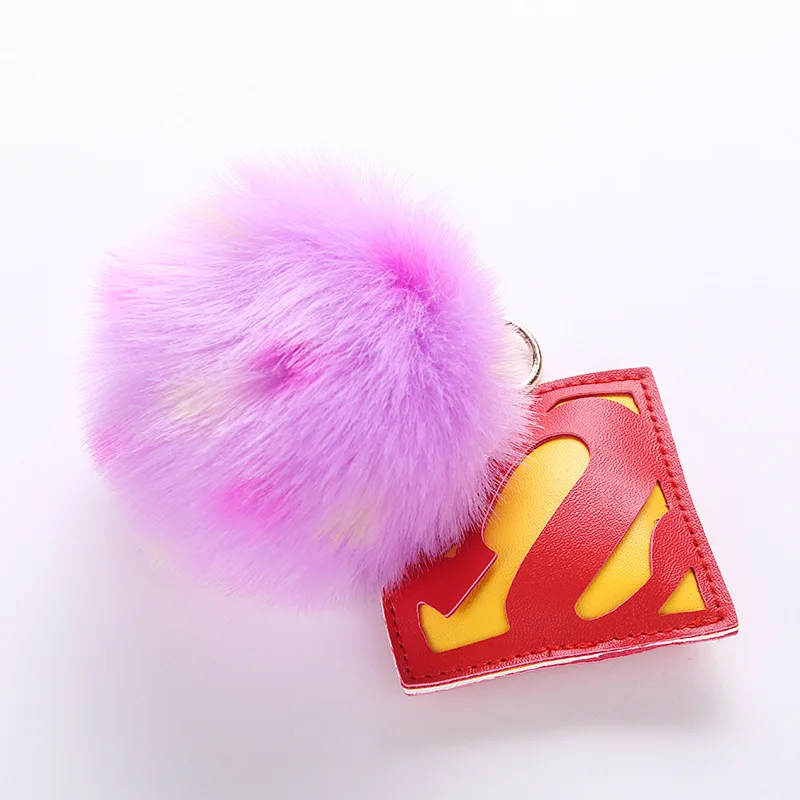 Leather Cartoon Superman Key chain Pendant Colorful Spotted Wool Ball for Woman Jewelry Man car Ring gift | Украшения и
