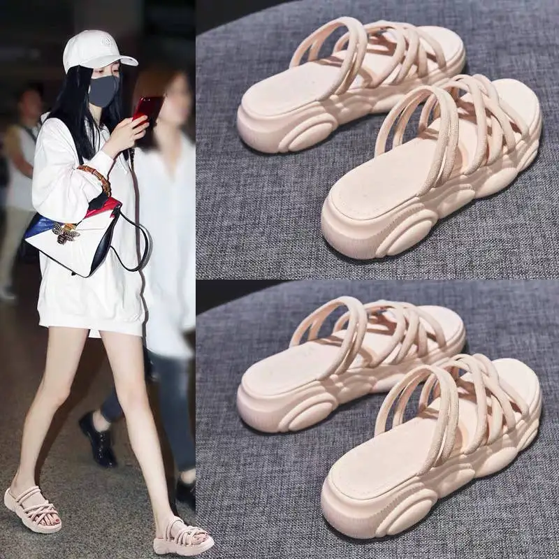 

Сандалии женские на толстой подошве, пляжные босоножки на танкетке 8 см, лето 2021