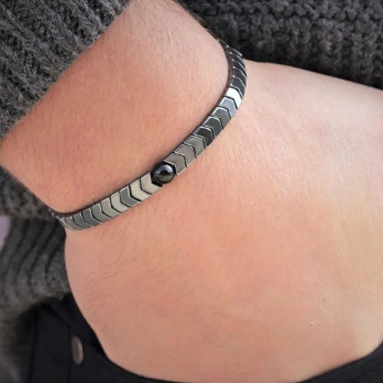 Браслет из гематита и натурального камня мужской простой комплект украшений