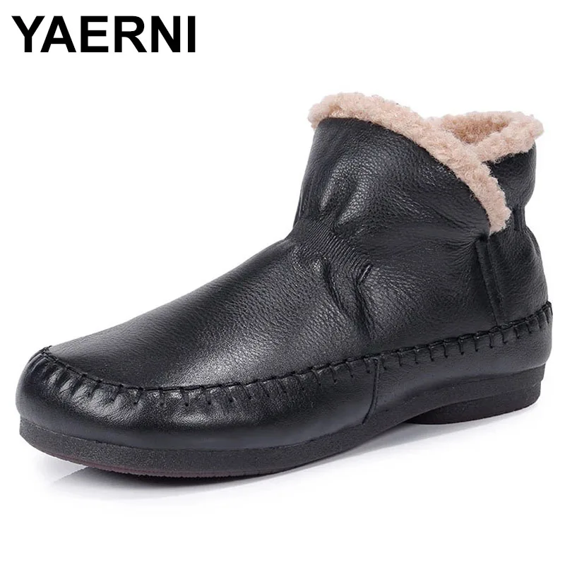 

YAERNIWoman Winter Boots Short Thick Wool Genuine Leather Chelsea Boots Vintage Black Mori Girl Ankle Boots Shoes Ladies Moccasi