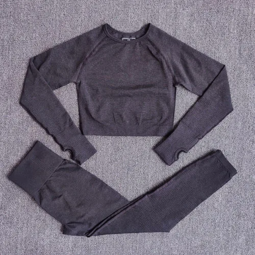 Black 2 pcs set 2 шт., женские спортивный костюм, бесшовный комплект для йоги, спортивный комплект, высокая талия, леггинсы для бега, спортивные топы для фитнеса, одежда, спортивная одежда - Color: Black 2 pcs set
