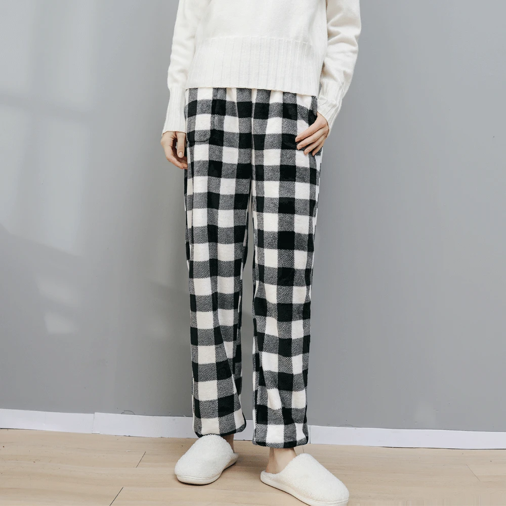 

Winter Flannel sleep bottoms women keep warm fashion plaid home trousers casual pyjamas women sleep pants trousers