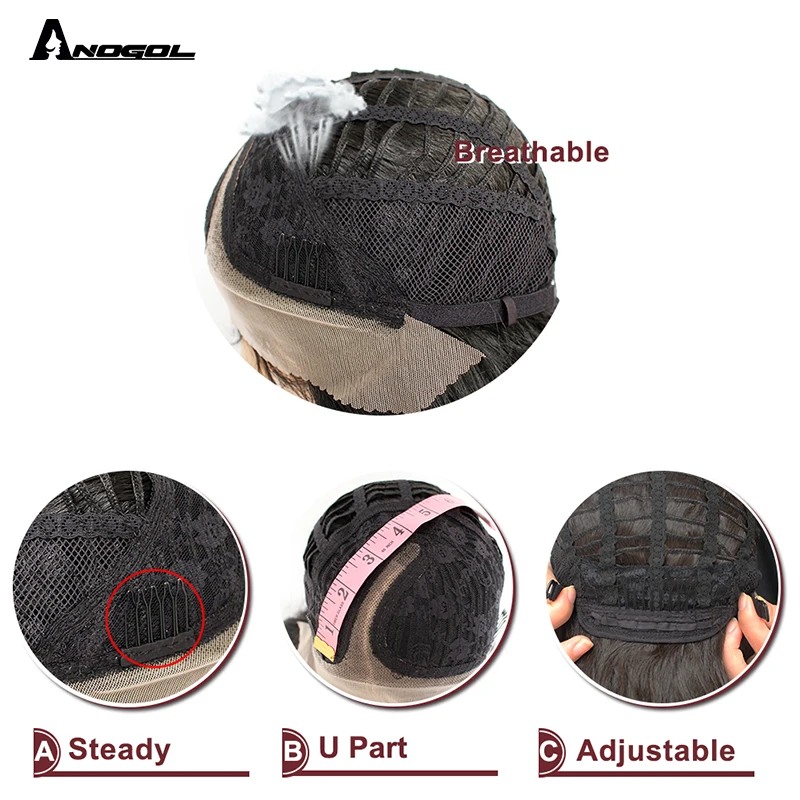 Anogol 1B # длинные черные волнистые синтетические парики на кружеве