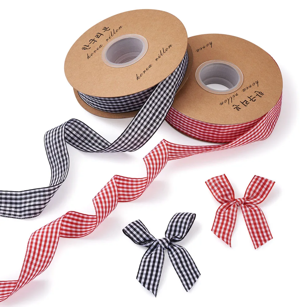 

2 Colors Tartan Pattern Polyester Ribbon with Bowknot for DIY Gift Wrapping Floral Bow Crafts Jewelry Making Decoration Supplies